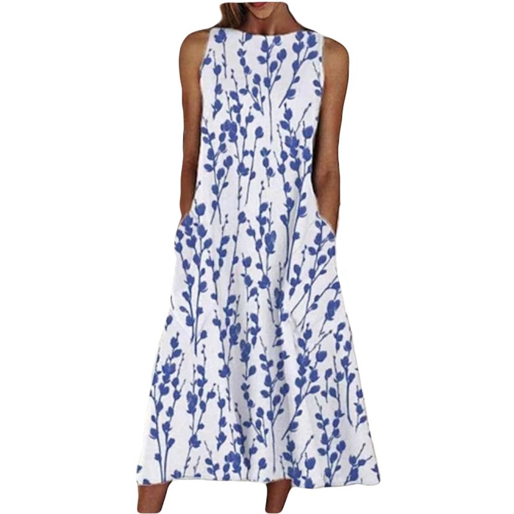 NWT Noracora Sleeveless Dress Pockets Blue Floral Print